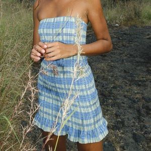 Takiyo Mini Dress in Colourpop Check Green and Blue